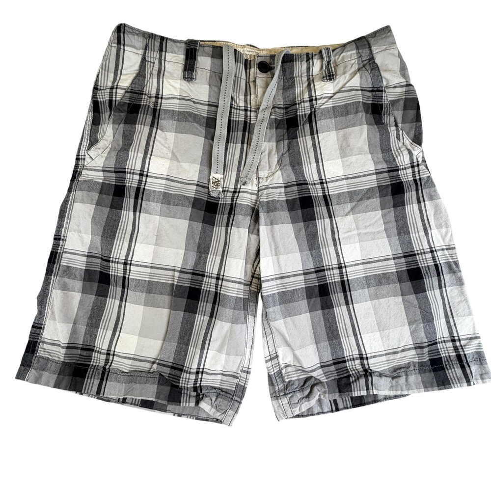 Aeropostale Shorts Mens 36 Gray Plaid Flat Front Drawstring 11 Inseam Chino